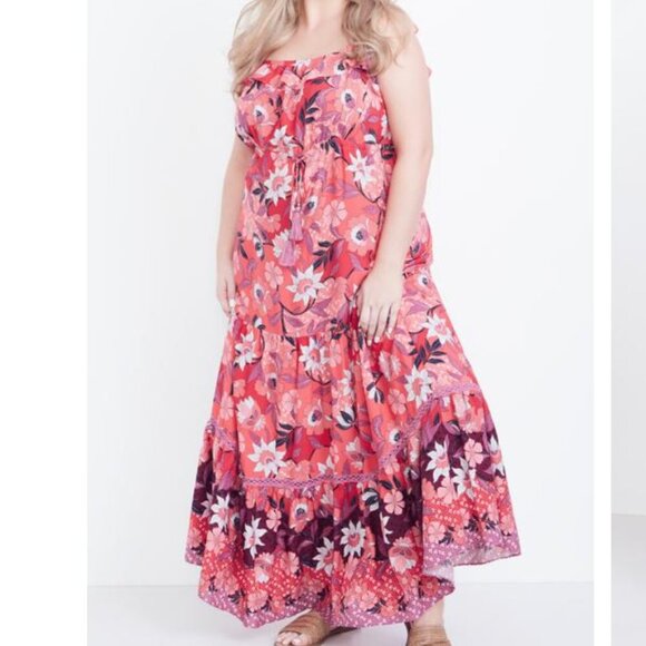 NWT Aveology Pink Floral Print Maxi Haven Tiered Dress Women's Plus Size 18/20 - Picture 1 of 13